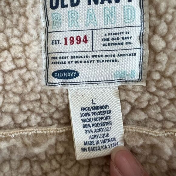 Old Navy Sherpa Fleece Jacket Women Large Beige Zip Buttons Pockets Cozy Winter - Picture 10 of 16